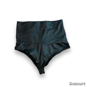 women’s faux leather high waist cheeky swim bottoms